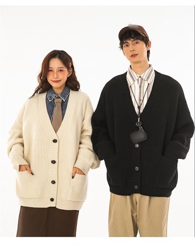 and Winter Men's and Women's V-Neck Cardigan Sweaters， Loose Button Cardigan Heavy Striped Sweater4