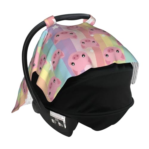 Image of Pig Baby Car Seat Canopy Cover 39x27.5 Inches Multi Use Nursing Cover for Newborn Car Seat Canopy Mom Nursing Breastfeeding Covers Newborn Shower Gifts