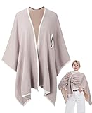 MissShorthair Womens Poncho Loop Closure Open Front Shawl for Women Pull Through Wrap Gifts Airplane Ruanas