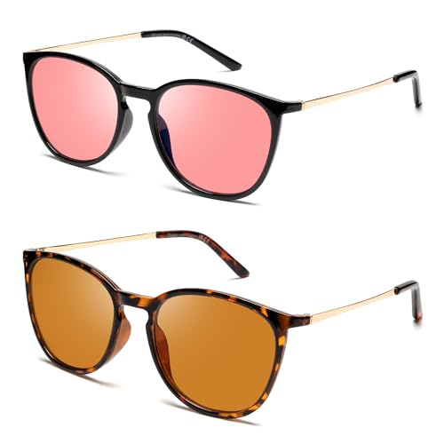Image of Fluorescent-41 Pink Tinted Blue Light Blocking Glasses for Migraine, Light Sensitivity, Photophobia JF5002