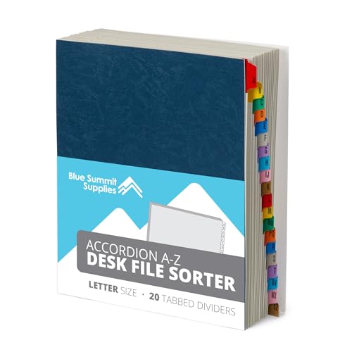 Blue Summit Expanding Desk File Sorter Organizer, Alphabetical File Organizer, Desk Sorter, Letter...
