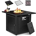 AthLike 30" Propane Fire Pit Table, 50,000 BTU Gas Square Fire Bowl,2 in 1 Outdoor Fireplace w/CSA-Certified?Lid?Anti-Fire Mesh,Auto-Ignition,Waterproof Cover?Lava Rock,for Party?Garden,Patio,Yard