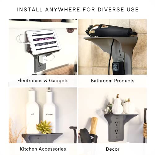 Power-Perch-Wall-Outlet-Shelf-Turn-Your-Outlet-into-a-Shelf-in-Any-Room-Great-for-Smart-Home-Devices-Cell-Phone-Remotes-Speakers-Alexa-Holder-Socket-Shelf-by-Storage-Theory-2-Pack-Gray
