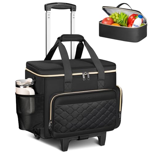 Image of Ytonet 15.6 inch Teacher Rolling Bag with Insulated Lunch Bag, Bag with Wheels | Rolling Tote Bag for Work with Detachable Dolly, Large Rolling Laptop Bag for Women, Roller Craft Bag, Travel, Teacher Cart