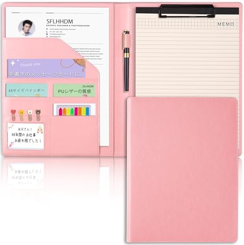 Portfolio Binder with Clipboard, Resume Padfolio Folder, Conference Folder, A4 Leather with Pockets Clip Board Portfolio Portable File Folder for Office&Interviews&School (Green) image 5