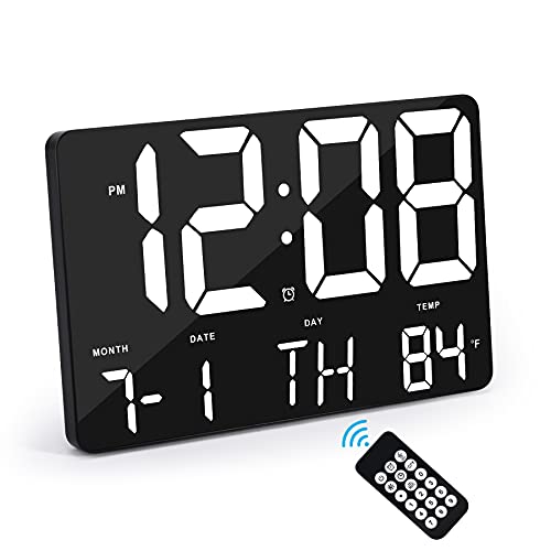Amgico Digital Clock Large Display,11.4″ Digital Calendar Alarm Day Clock with Wireless Remote Control,LED Oversized Wall Clock with Date and Temp,12/24H,Snooze Alarm Clock for Bedroom Seniors