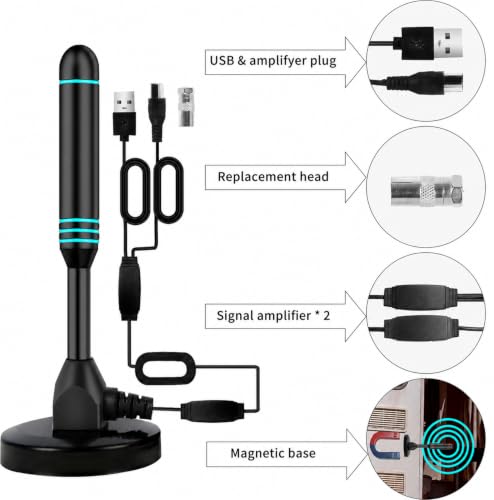 Image of Indoor TV Antenna with 2 Signal Boosters & 32FT Cable - Digital Antenna for Smart TV, Magnetic Base, Supports 4K 1080p - Dual Amplifiers for Long Range Reception of Local Channels(Turquoise)