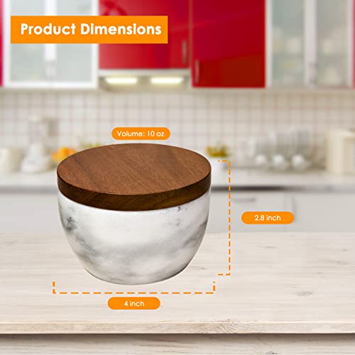 Acbaeta MARBLE SALT CELLAR WITH WOOD LID Sugar Bowl With Lid, Marble Sugar Container With Natural Acacia Wood thumb #2