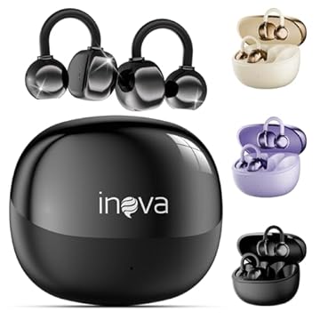 INAVA Fone de Ouvido de Nova Geração,Bluetooth 6.0,50h de Autonomia,À Prova d'Água IPX6,Microfone ENC,Conforto Leve para Esportes,Orelhas Pequenas e Óculos (Preto)
