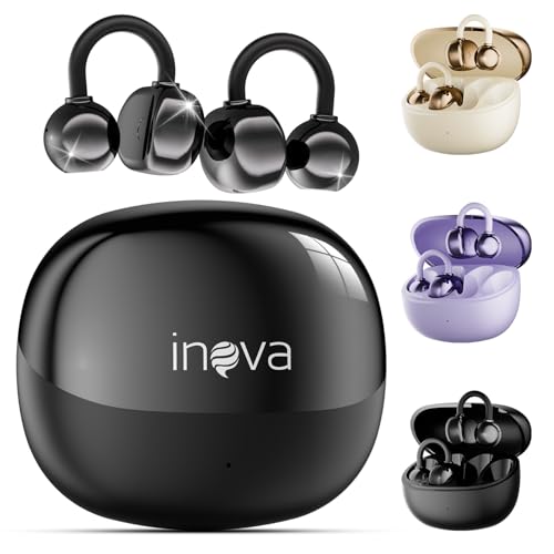 INAVA Fone de Ouvido de Nova Geração,Bluetooth 6.0,50h de Autonomia,À Prova d'Água IPX6,Microfone ENC,Conforto Leve para Esportes,Orelhas Pequenas e Óculos (Preto)