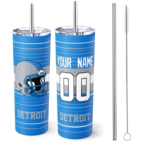Image of Detroit Tumbler 20oz Travel Mug Custom Name and Number Gifts | Stainless Steel Insulated Coffee Cup for Women Men