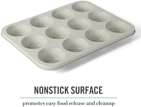 Martha Stewart Gallen 12-Cup Nonstick Carbon Steel Muffin and Cupcake Pan – Cool Grey, Durable Bakeware for Even Baking and Easy Release - Thumbnail 3