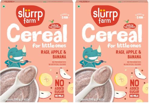 Image of Slurrp Farm No Added Sugar Instant Ragi & Apple Cereal, Real Apple & Banana, Cereal with No Milk, No Preservatives, 200g (Pack of 2)