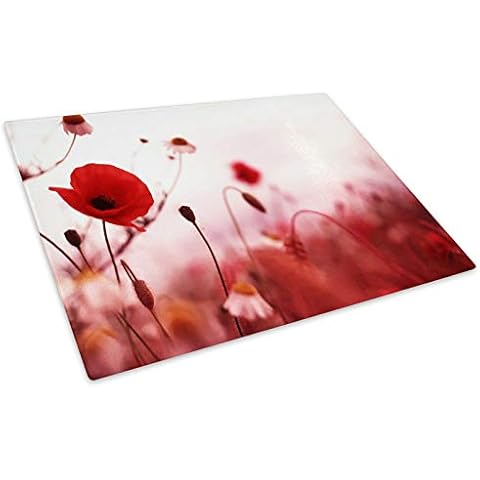 Red White Poppy Glass Chopping Board Protector Cover