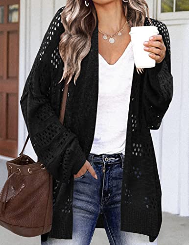 HOTOUCH Lightweight Crochet Cardigan for Women Long Sleeve Open Front Knit Oversized Cardigans Sweaters2