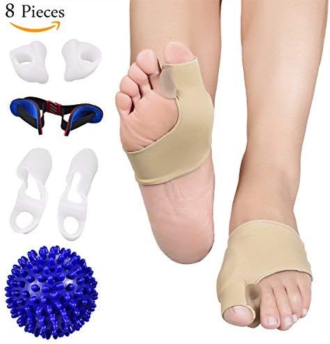 Bunion Corrector and Bunion Care Kit for Tailors Bunion, Hallux Valgus, Big Toe Joint, Hammer Toe, Toe Separators Spacers Straighteners Splint with Foot Massage Ball