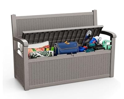 EasyUp 80 Gallon Outdoor Storage Bench Lockable Deck Box Outdoor Storage Box Waterproof for Patio,Garden,and Porch – Perfect for Storing Garden Tools and Cushions(Gray)