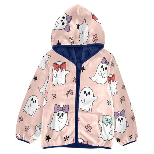 Cute Ghosts with Bows and Flower Toddler Fleece Jacket Girl Boys Hooded Fleece Jacket Coat Warm Outwear Zip-up 3-10T