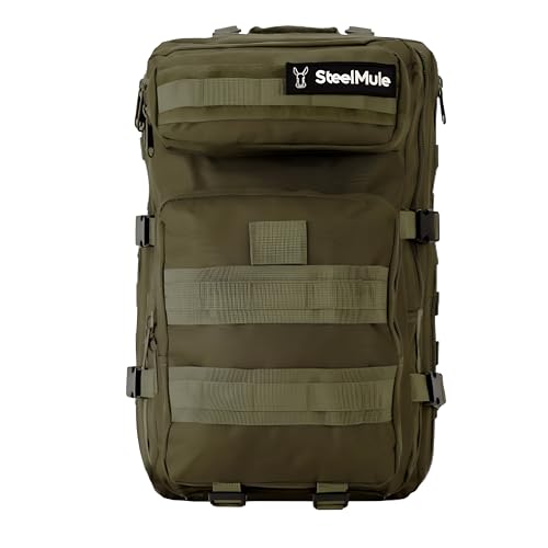 SteelMule 38L Mochila Táctica Militar Emergencia 3Días   MOLLE, Mochila Grande, Gran Capacidad, Impermeable   Mochila Senderismo, Deporte al Aire Libre, Caza, Mochila Crossfit con Parches, Gimnasio
