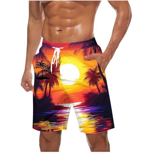 Hawaiian Beach Shorts for Men with Compression Liner 7 Inch Mens Bathing Suit Quick Dry Swimming Trunks Swimsuit