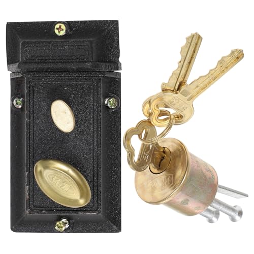 POPETPOP Seguridad de la cerradura de y pomo vintage para puertas de madera, pestillo doble seguro, material resistente de hierro y cobre, para puertas de 35-55 mm, ideal para