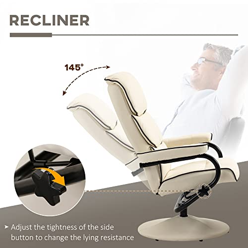 Homcom Recliner Chair With Ottoman, Pu Leather Swivel High Back Armchair W/Footrest, 135° Adjustable Backrest And Thick Foam Padding, Cream White #TOP3