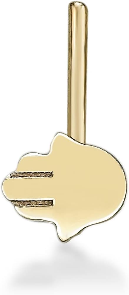 Lavari Jewelers 20 Gauge Straight Bone, L-Shaped or Curved Screw Hamsa Nose Stud for Women - 14k Yellow Gold Nose Ring - Unisex Stud Hypoallergenic Nostril Piercing Jewelry - 20G Body Piercing for Men