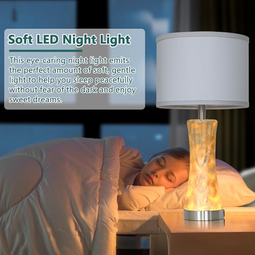 AuraBasic 24" Capiz Shell Table Lamp Set of 2, Pearl White Coastal Bedside Lamp with LED Nightlight, Modern Beach Nightstand Lamp with Updated USB A+C Ports for Bedroom, Living Room End Table - Image 6