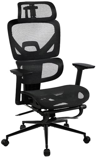 il genio online Beresford I - Silla de oficina ergonómica con soporte lumbar y reposapiés, color negro