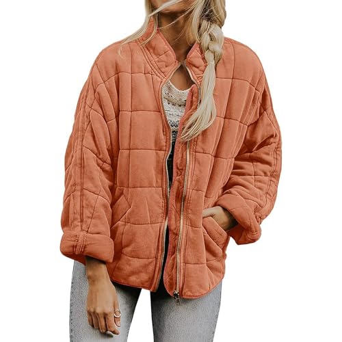 Womens Lightweight Quilted Jacket Zip Up Long Sleeve Coats Oversized Short Puffer Jackets Casual Outerwear