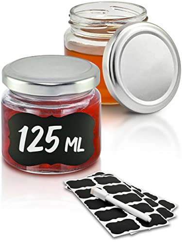 Praknu 25 Tarros de Cristal Pequeños de 125ml - Con Etiquetas y Rotulador - Herméticos - Aptos para Lavavajillas - Ideales para Regalar