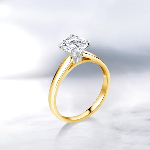 Gem Stone King 10K Yellow Gold Moissanite Solitaire Engagement Ring For Women | 1.20 Cttw | Round 7MM | Available In Size 5, 6, 7, 8, 9 5