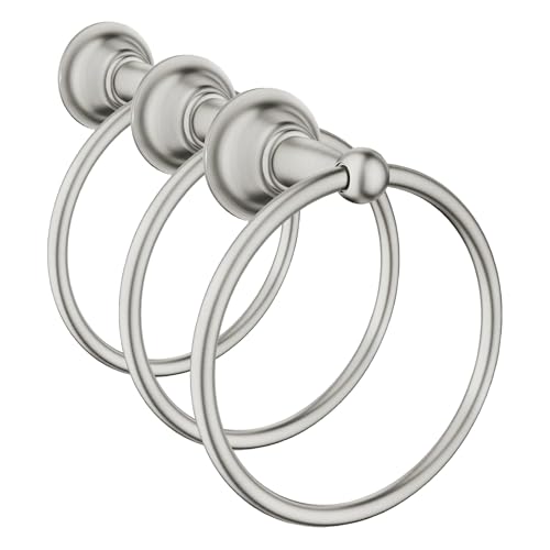 Image of Moen DN6886BN Sage Single Post Bathroom Hand Towel Ring, Spot Resist Brushed Nickel (Pack of 3)