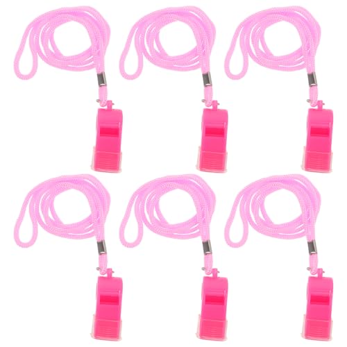 6 silbatos deportivos plásticos ruidosos rosa con cordón miniatura 1