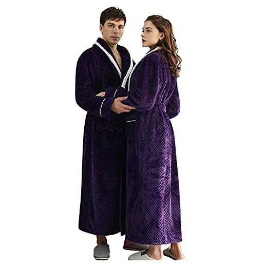 Chejarity Dam- och herrar, gosig fleece-morgonrock med fickor och bälte storlek M-XXXL, unisex flanell fleece dressing gown morgonrock, lila, M