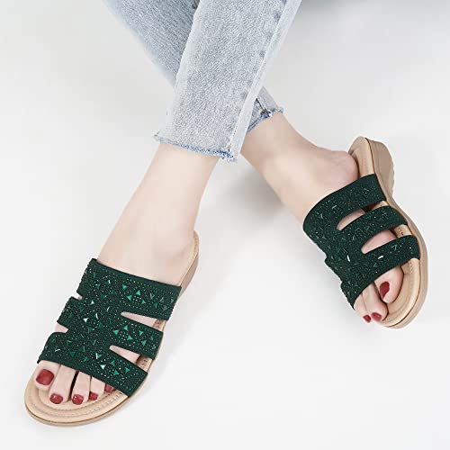 Aomigoct Sandals For Women Slides Shoes With Cushion Footbed Lightweight Flats Shoes For Women Non Slip Breathable Summer Dressy Slides For Women #TOP1