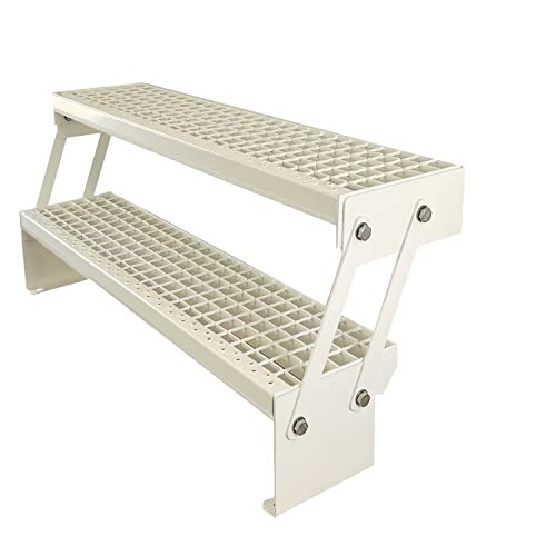 Escalier 2 marches caillebotis acier réglable blanc hauteur 30-43 cm et largeur 140cm