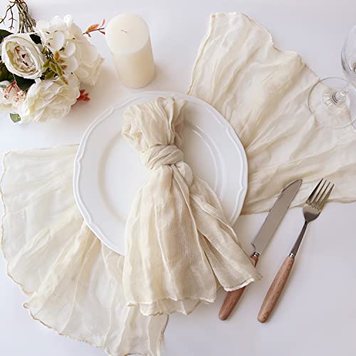 12 Stück beige Seihtuch-Servietten, 50,8 x 50,8 cm, Gaze-Stoff, Tischservietten mit Falten, Mehrzweck-Großpackung für Abendessen, Hochzeit, Party, Heimdekoration Cover