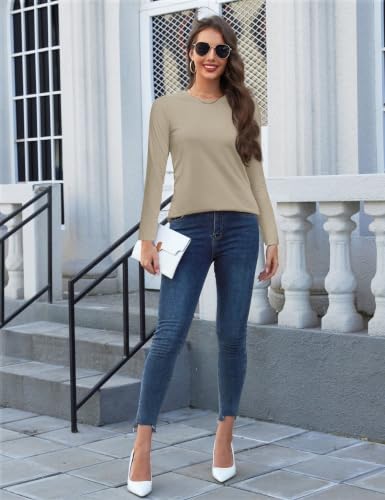 Image of YUCOLEN Long Sleeve Shirts for Women Cotton Crew Neck Casual Tops Fall