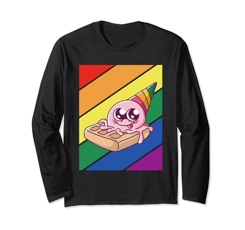 Drapeau LGBTQ Gay Pride Mois arc-en-ciel crème glacée avec gaufres Manche Longue