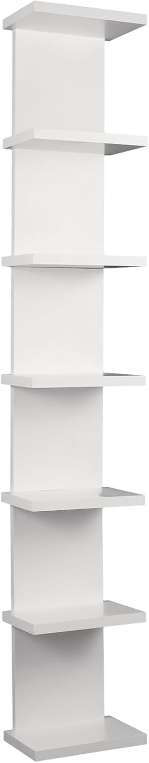7 Tier Wall Shelf Unit - Narrow Smooth Laminate Finish - Vertical Column Wall Decor Mount Floating Storage Home Decor Organizer Tall Tower Utility Shelf for Bedrooms, Living Rooms(White)