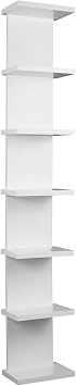 7 Tier Wall Shelf Unit - Narrow Smooth Laminate Finish - Vertical Column Wall Decor Mount Floating Storage Home Decor Organizer Tall Tower Utility Shelf for Bedrooms, Living RoomsWhite