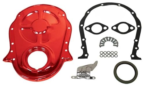 Compatible/Replacement for Chevy Big Block 396-402-427-454 Steel Timing Chain Cover Set w/Timing Tab - Orange