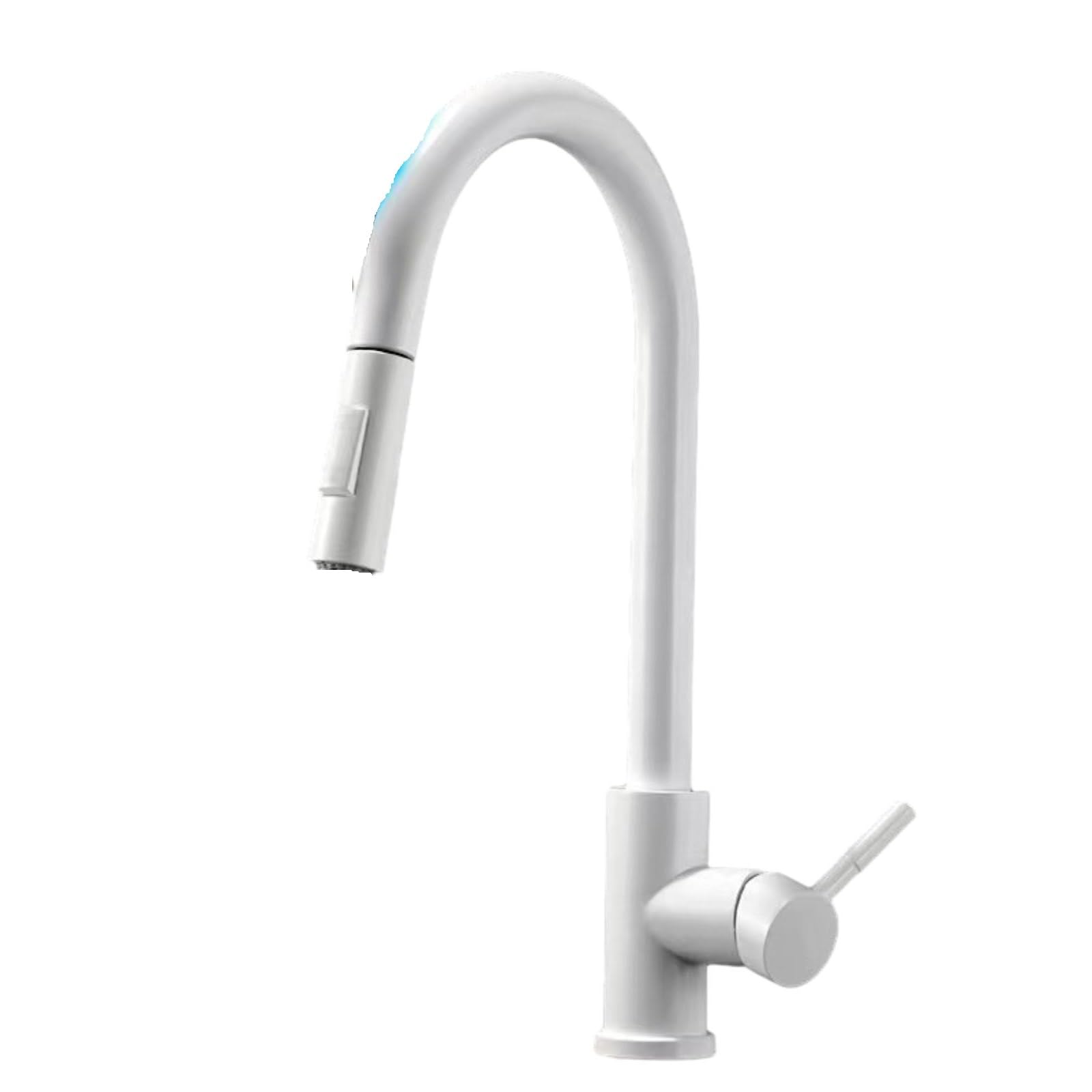 ZYCHSJXA Mixer Taps Kitchen Pull-Out Smart Touch Faucet Induction Hot and Cold Water Porcelain White