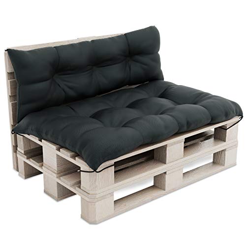 MOLTICO Palettenkissen Palettenauflagen Wasserdicht - Indoor und Outdoor - Set 2X: Sitzkissen 120x80x 14 cm und Rückenkissen 120x40x 14 cm - Graphit