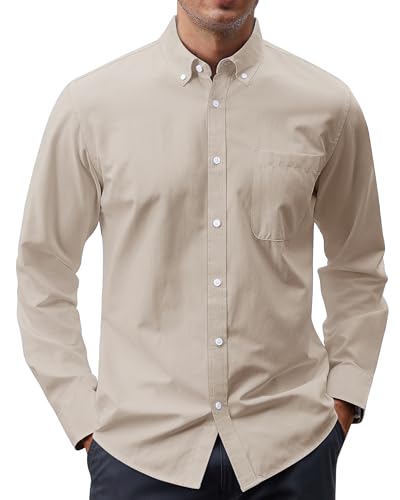 Image of J.VER Men's Oxford Shirt Solid Casual Button Down Collar Shirts Long Sleeve Dress Shirts with Pocket