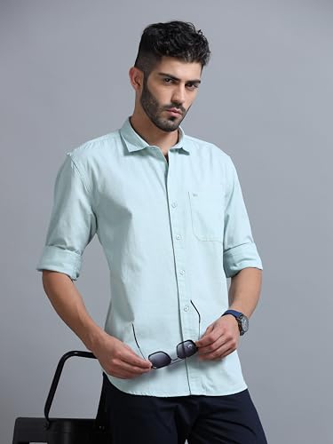 Image of Men Slim Fit Solid Spread Collar Casual Shirt