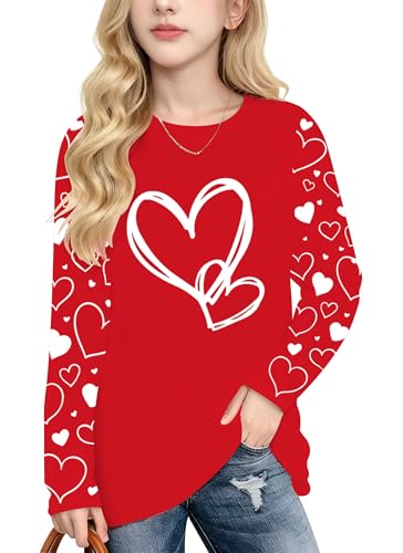 Image of Valentines Shirts for Girls Toddler Cute Love Heart Long Sleeve Casual Tee Tops
