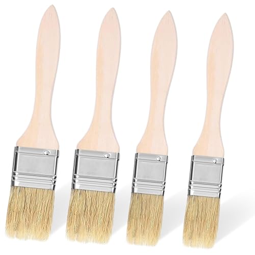 Parthan 4 Stück Set Backpinsel, Holzgriff Hitzebeständig, Backpinsel zum Grillen, Backpinsel Naturborsten ideal zum Backen und Grillen, vielseitig einsetzbar, Lebensmittel Pinsel(1 Zoll,2 Zoll)
