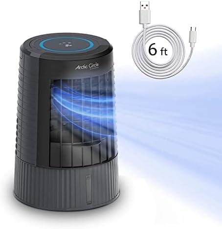 Symphony Arctic Circle Evaporative Air Cooler | Quiet | Powerful | USB Powered includes 6 ft USB-C cable | 3-Speed Touch Enabled Multi-mode Portable for Bedroom, Office, Camping, RV (Grey)
